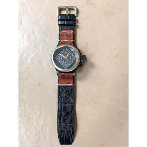 Rare Invicta Russian Diver 17649 Distressed Gunmetal Brown Black Leather Band